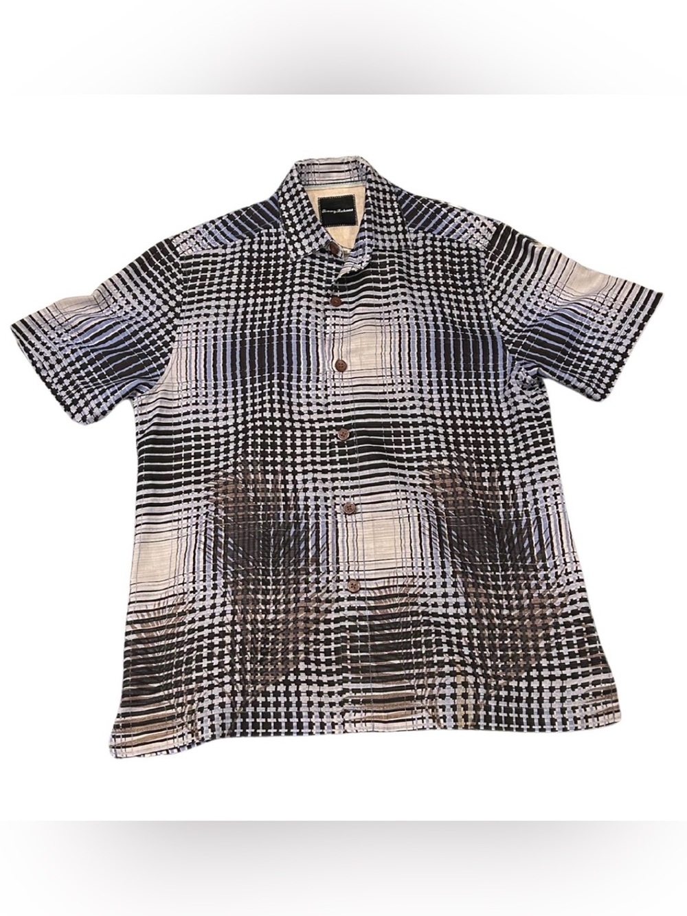 Tommy Bahama Men’s Short Sleeve Silk Button Down Tropical Plaid/Fern Shirt | S